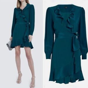 Intermix teal jewel aviana tone wrap ruffle dress in silk